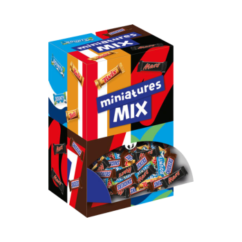 Mars Miniatures Mix, Mars, Bounty, Twix, Snickers, einzelverpackt, 3000g Produktbild, Vorderseite der Verpackung